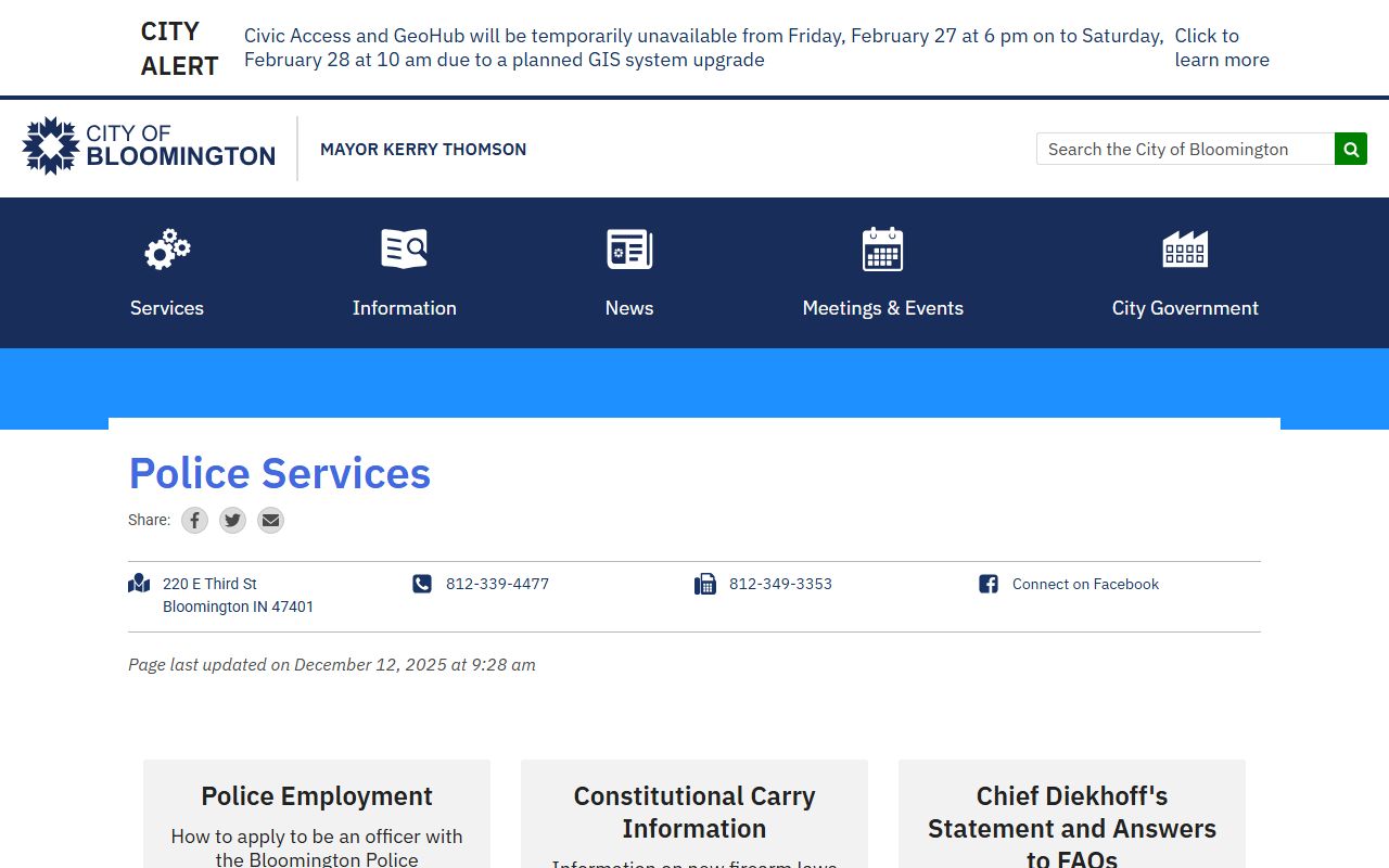 Bloomington Police Department booking reports contact page