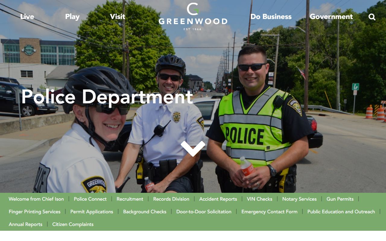 Greenwood Police Department website for booking report inquiries