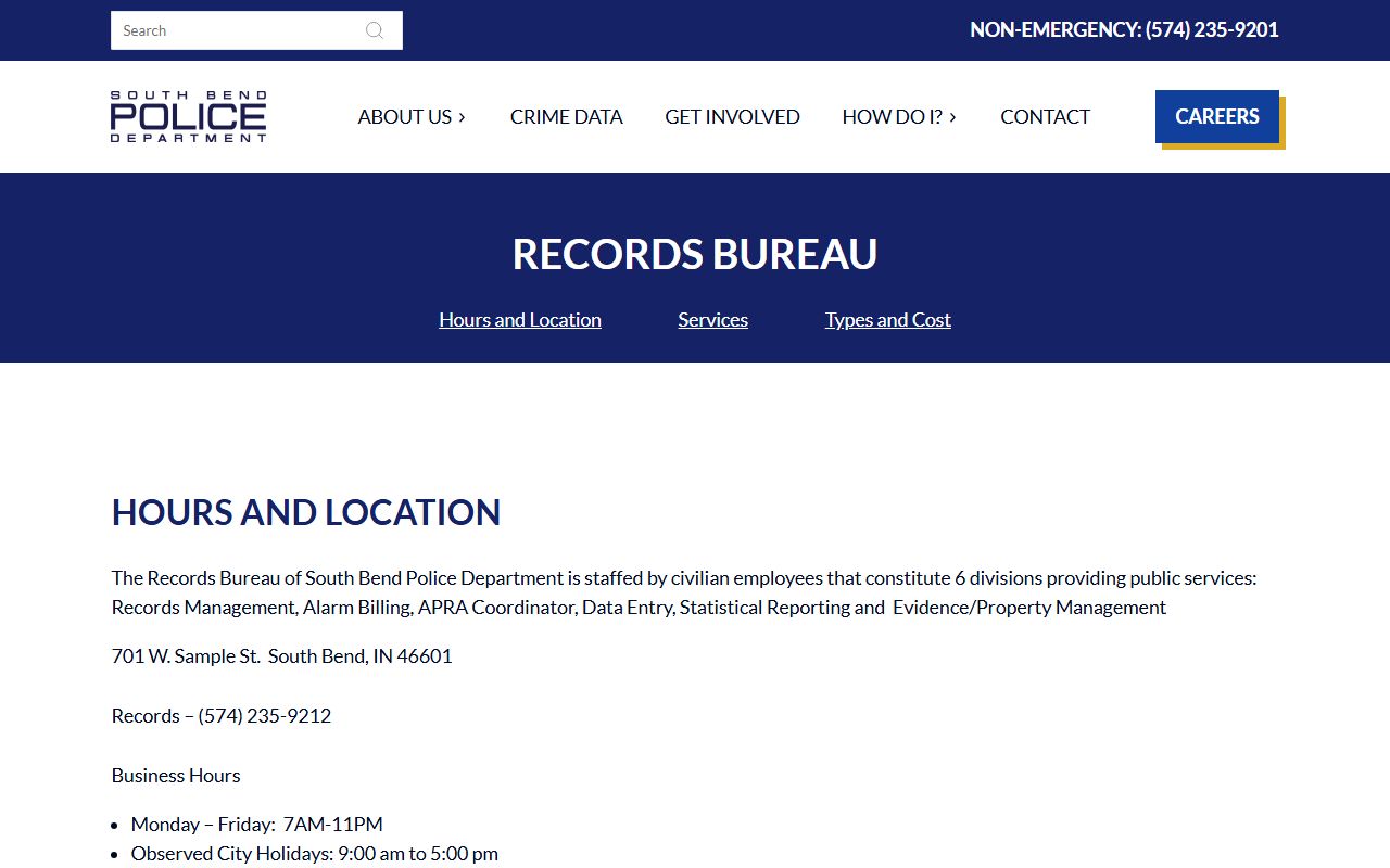 South Bend Police Department records bureau booking reports