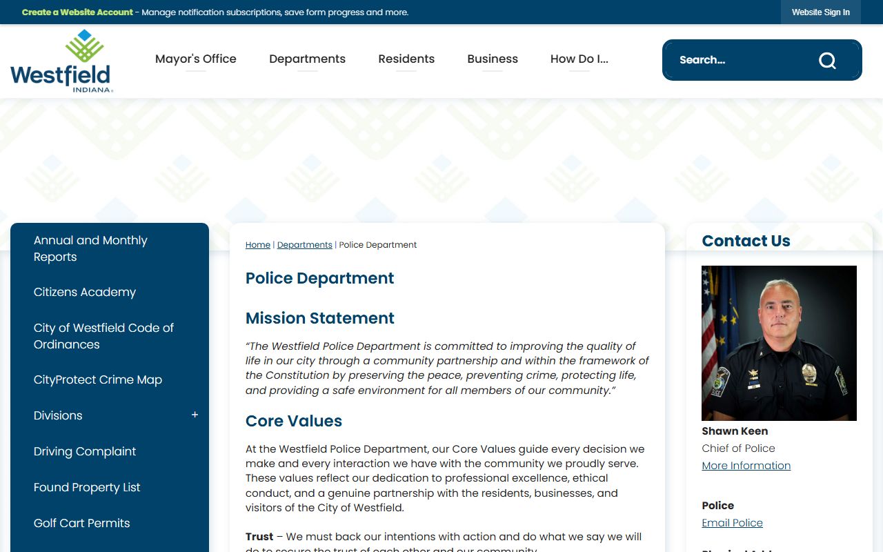 Westfield Police Department website for booking reports