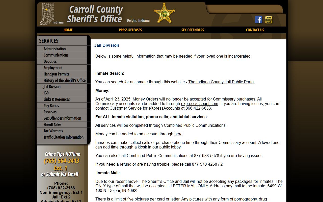 Carroll County INjail portal for booking reports
