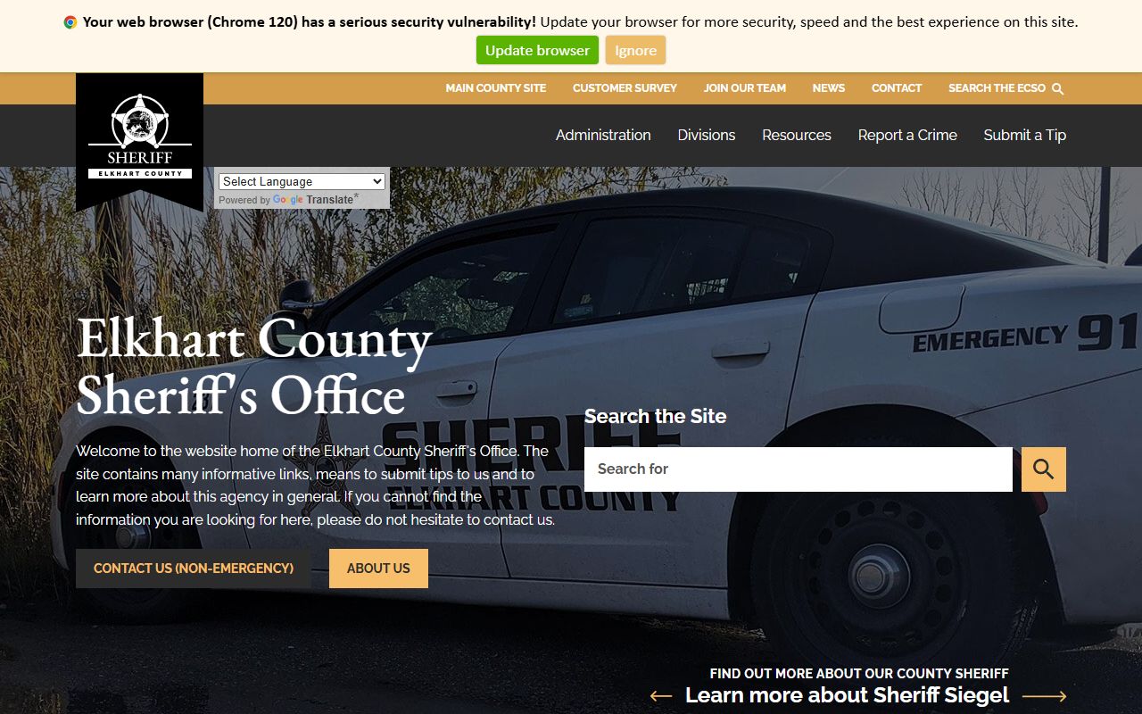 Elkhart County Indiana Sheriff website for booking reports