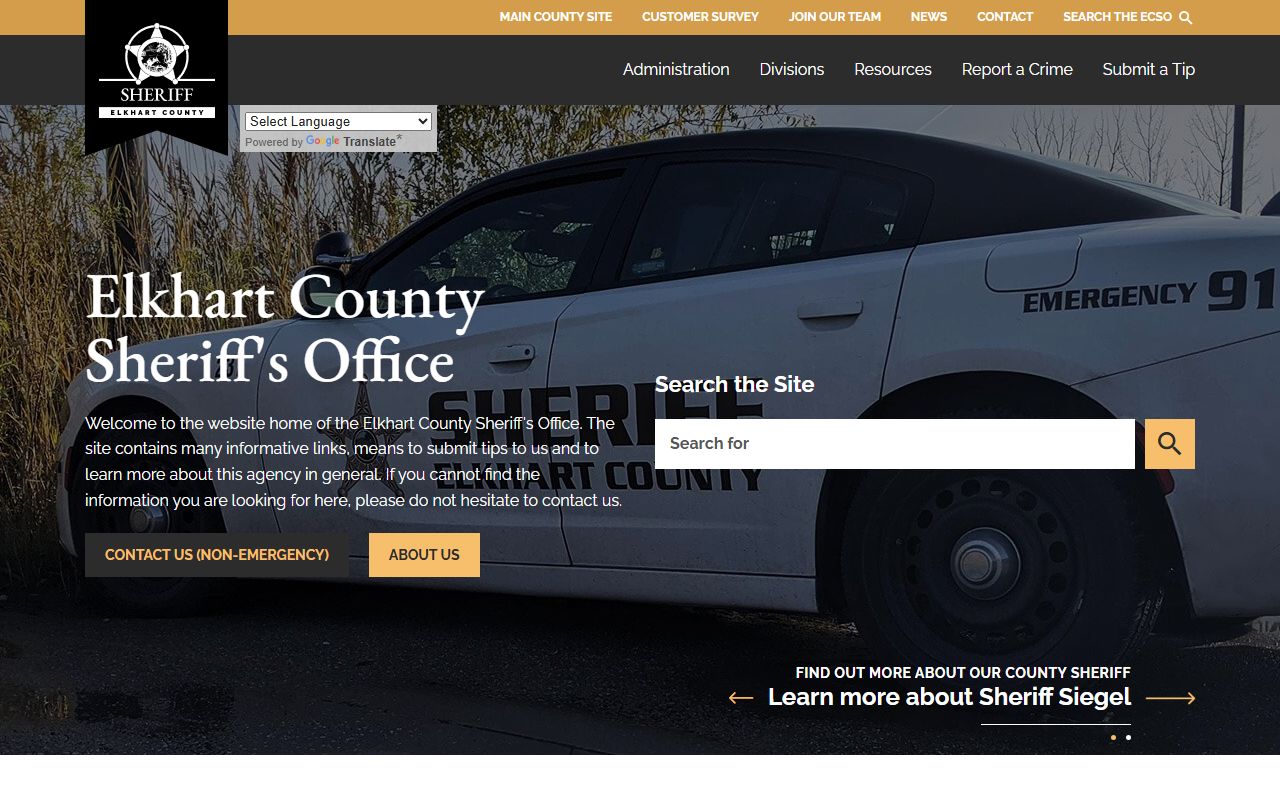 Elkhart County inmate search page for booking reports