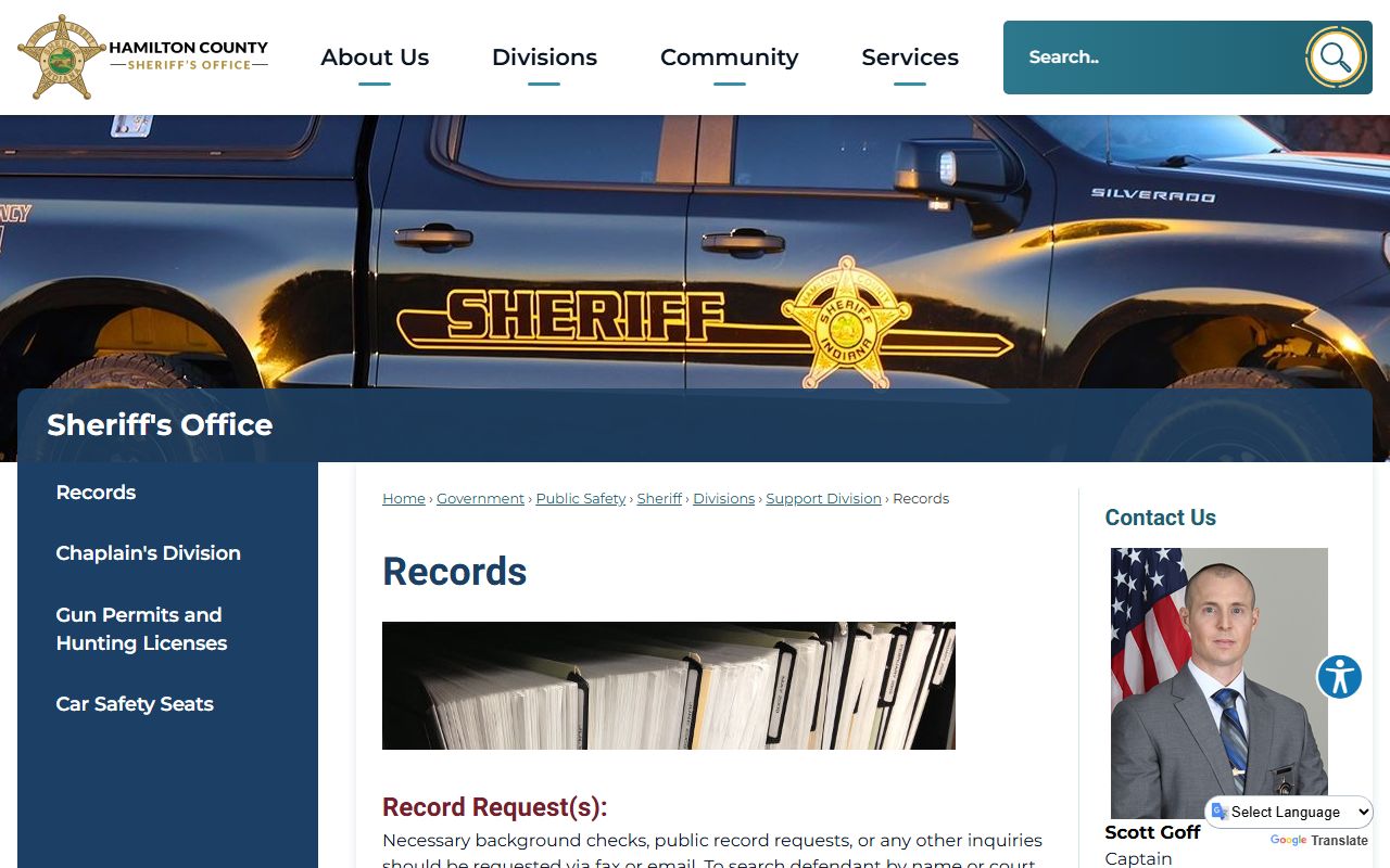 Hamilton County Indiana records division booking reports page