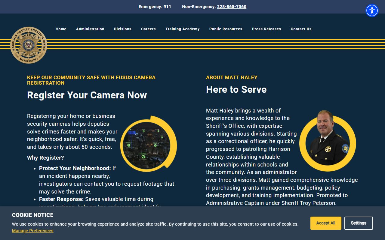 Harrison County Sheriff's Office website for booking reports