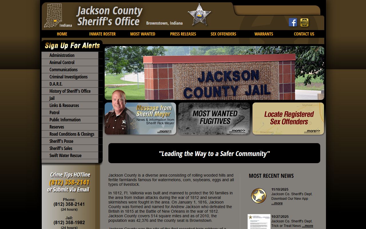 Jackson County Sheriff website for booking reports and jail services