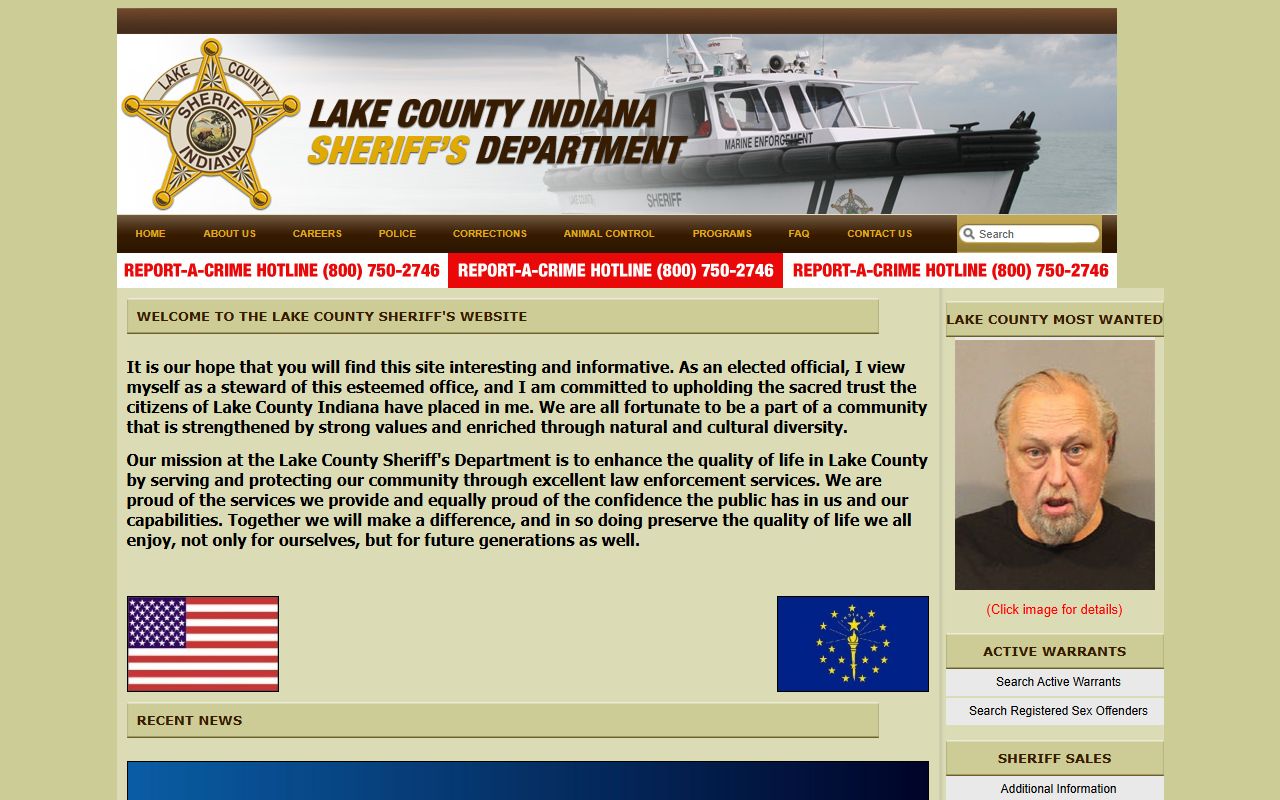 Lake County Sheriff's Department website for booking reports