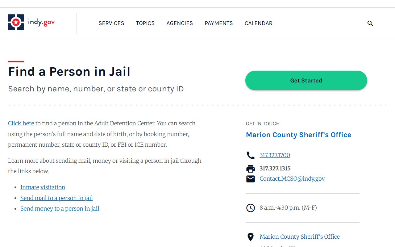 Marion County jail search page for booking reports