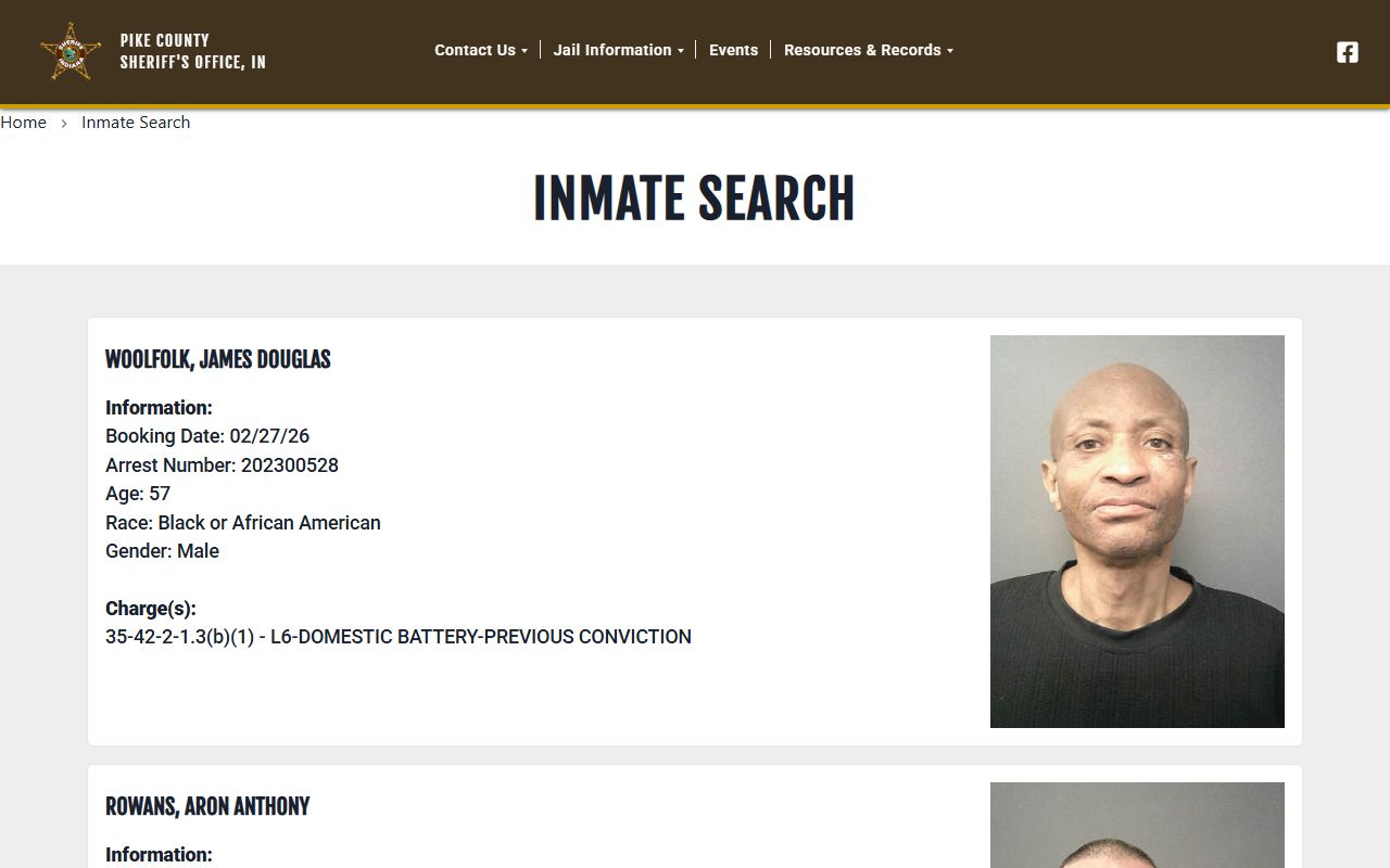 Pike County Indiana inmate search booking reports page