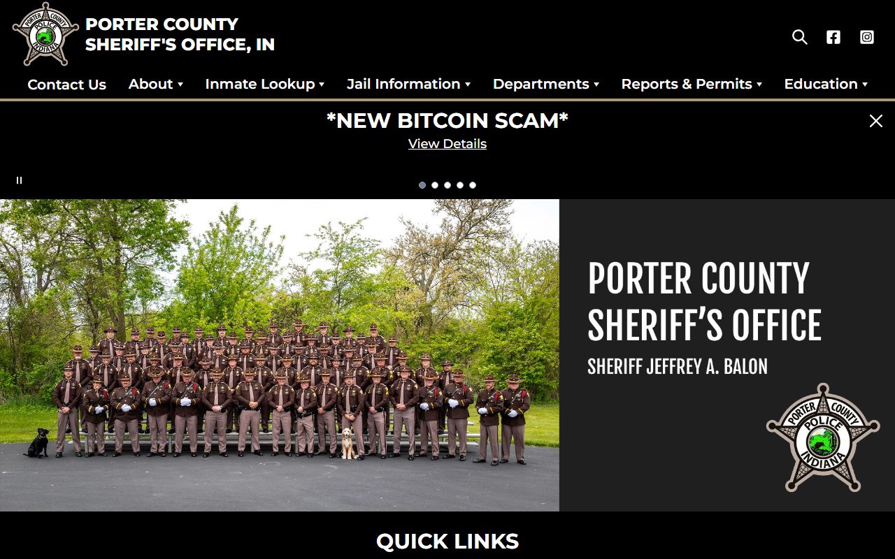 Porter County Indiana Sheriff booking reports website