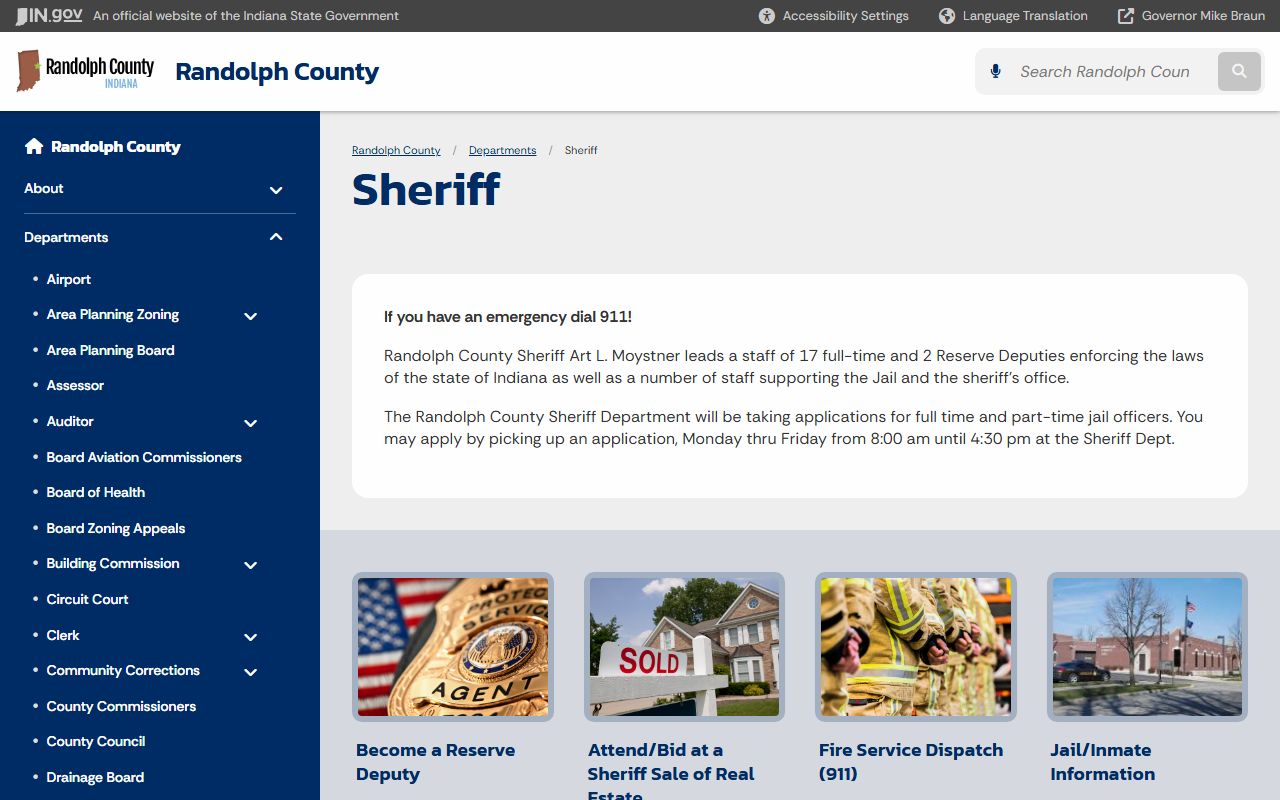 Randolph County Sheriff Department page for booking reports