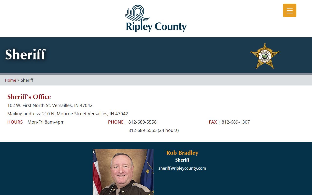 Ripley County Sheriff booking records information page