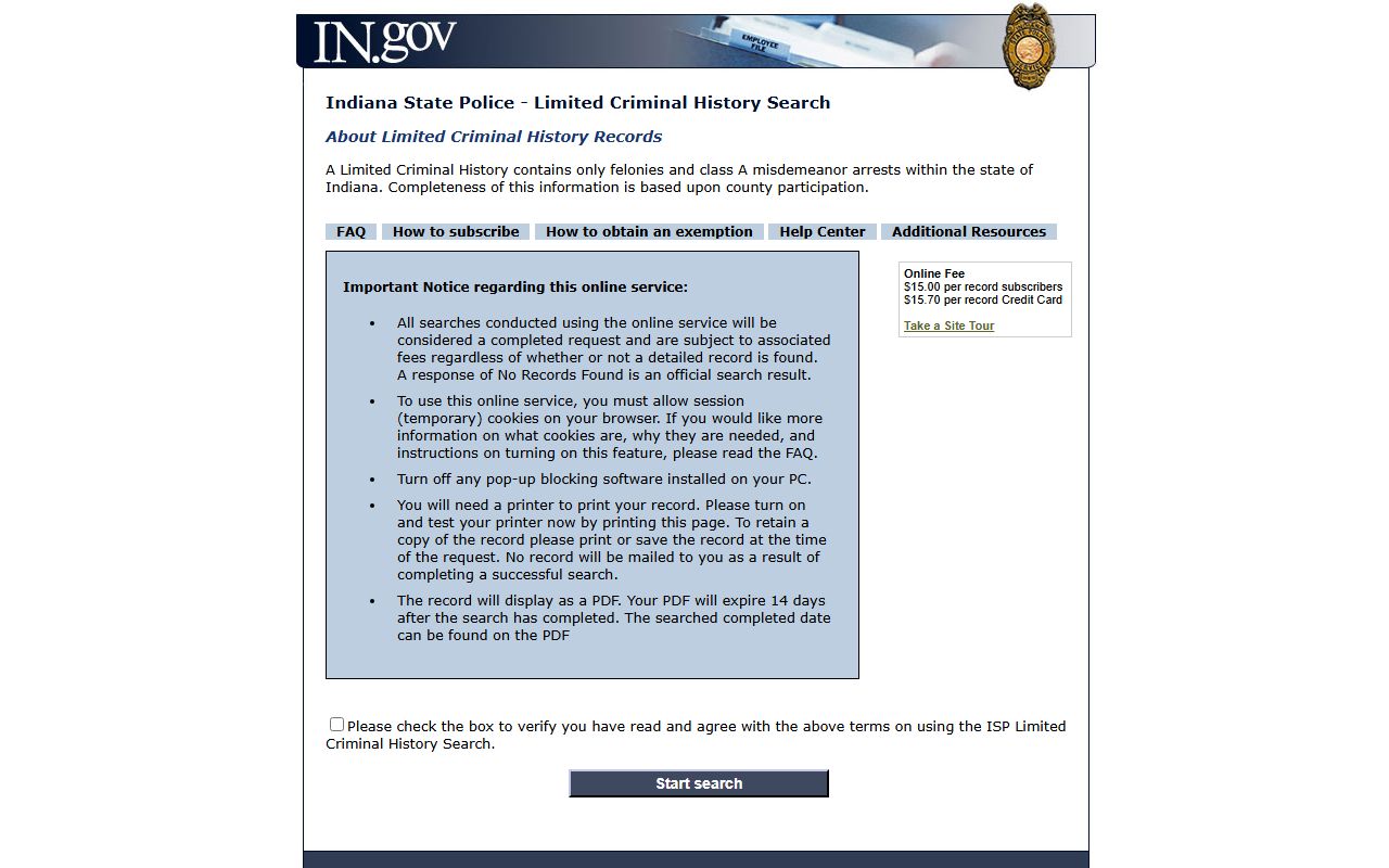 Indiana State Police limited criminal history booking reports